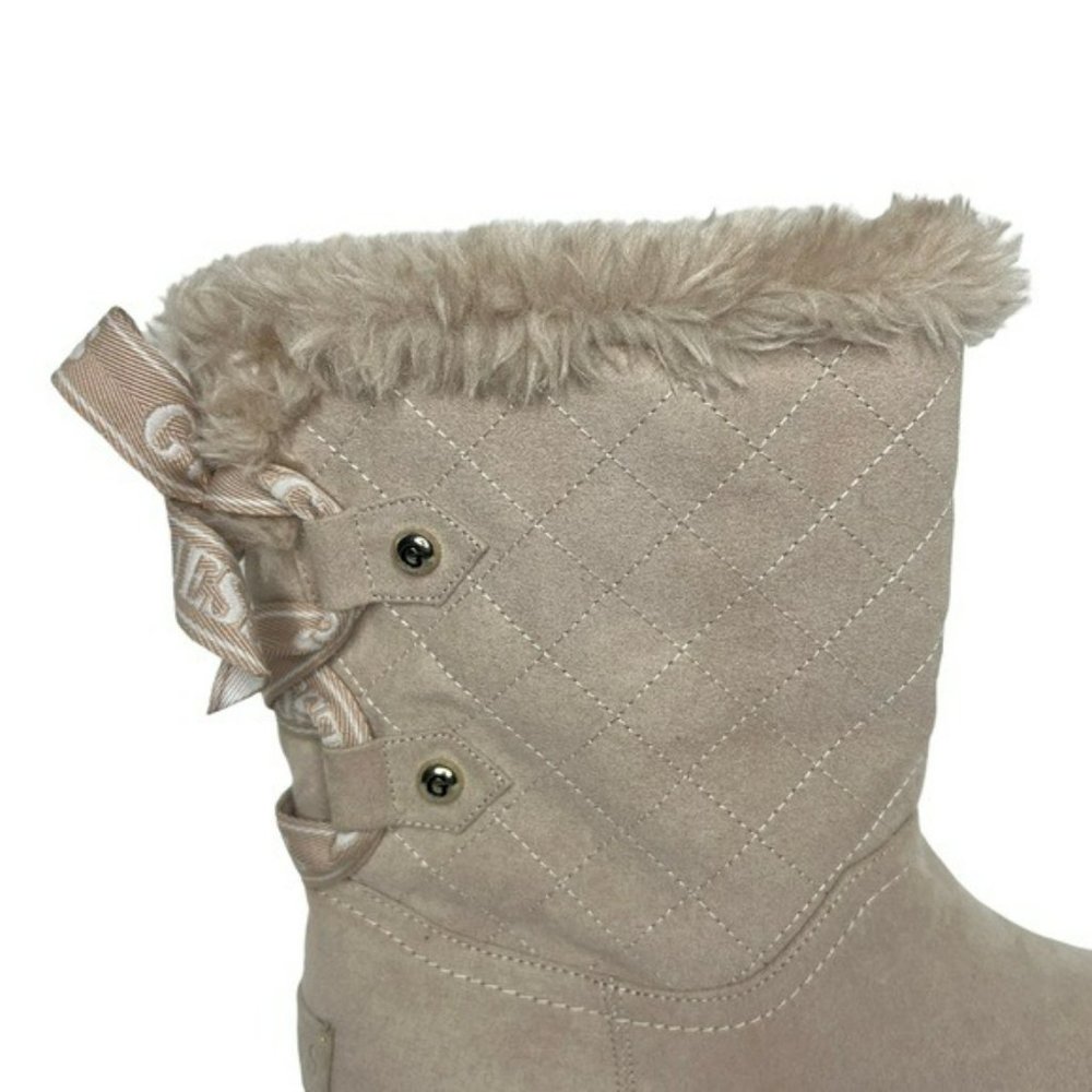 Guess Allyse Sand Logo Bow Suede Faux Fur Mid Calf Winter Boots Size 9M - Picture 9 of 16
